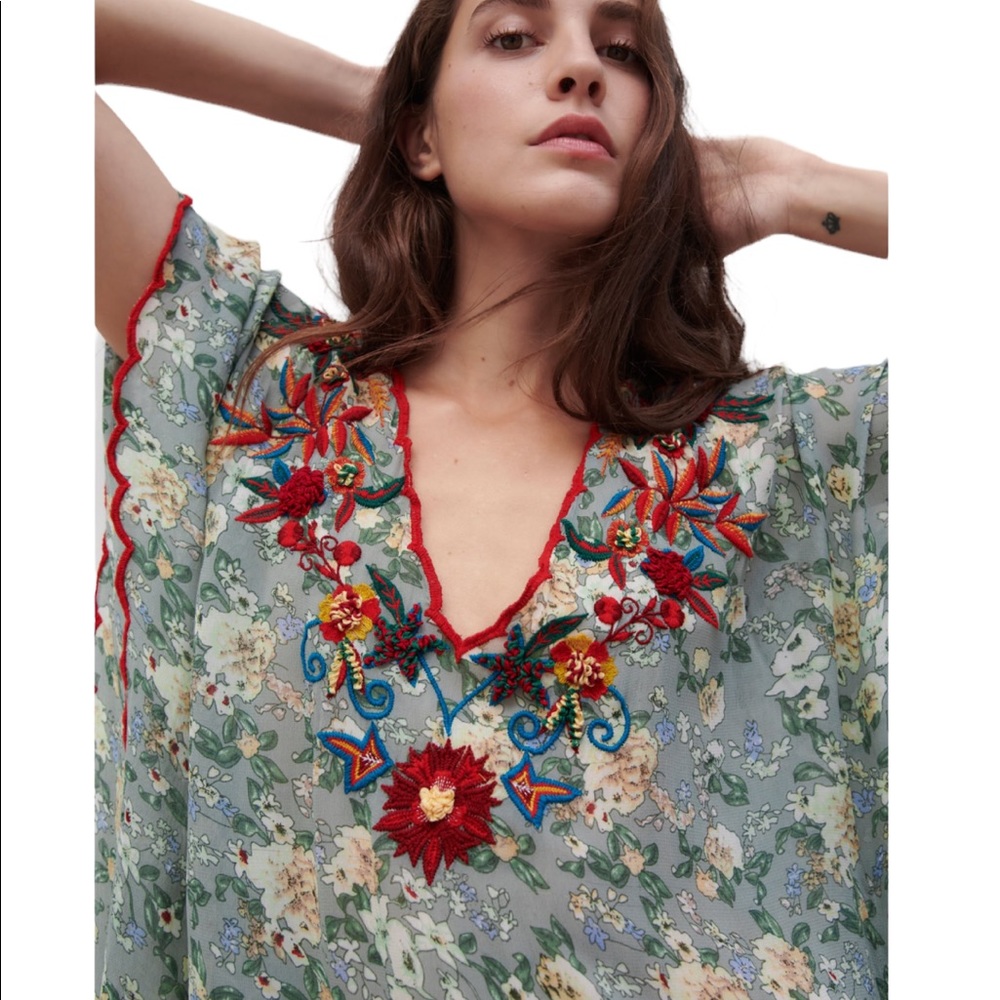 Zara Embroidered & Printed Tunic Dress